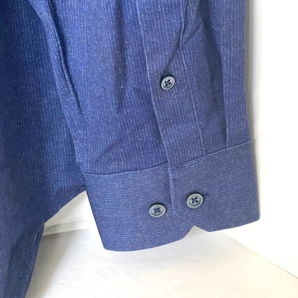 Bugatchi OoohCotton Stretch Shirt Mens XL Blue Easy Care Comfort Dress - Picture 7 of 7